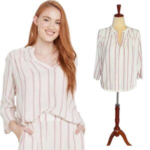 Splendid Amorosa Linen Striped V-Neck Blouse Size Medium Casual Coastal